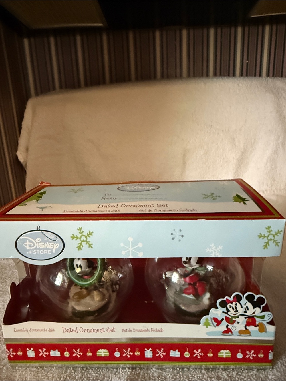 Disney Store Holiday Ornament Box - Light Blue, Red, Green
